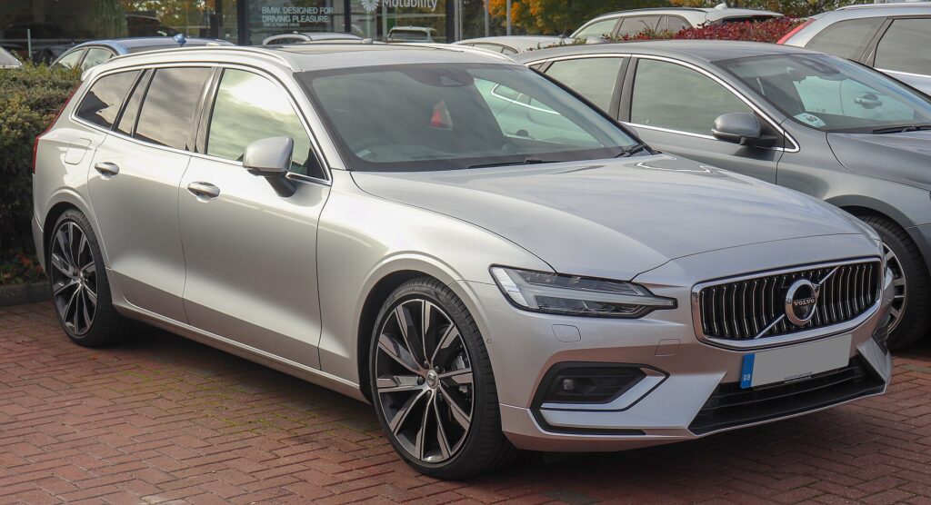 A silver Audi V60 parked in a brick parking lot.
Photo by Vauxford from Wikimedia

https://commons.wikimedia.org/wiki/File:2018_Volvo_V60_Inscription_PRO_D4_Automatic_2.0.jpg