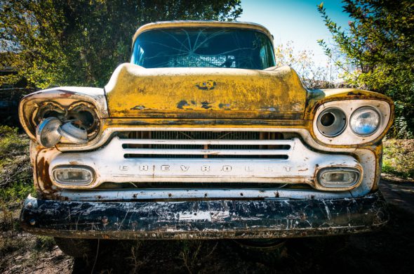 Retro yellow Chevy in New Mexico
