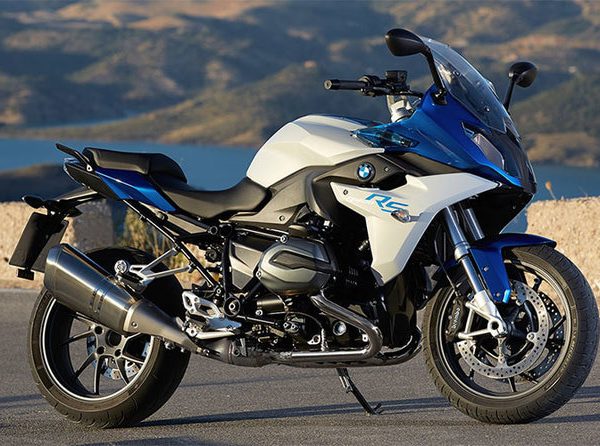 BMW 2015 Motorcycle parked near the lake