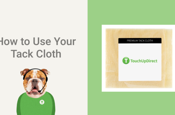 A graphic text on "How to use your tack cloth" with a graphic dog wearing a headset