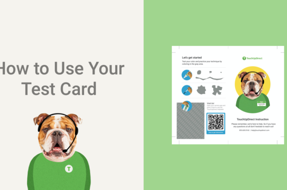 An info graphic on how to use testing card for touch up paint brush