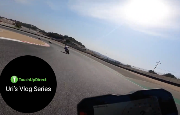 A snippet from Uri's vlog featuring racing track driving